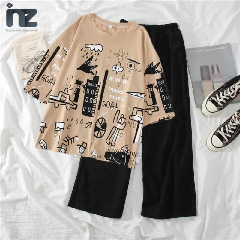 Relax Fit Nightwear Set for Women & Girls – Summer T-Shirt & Trouser